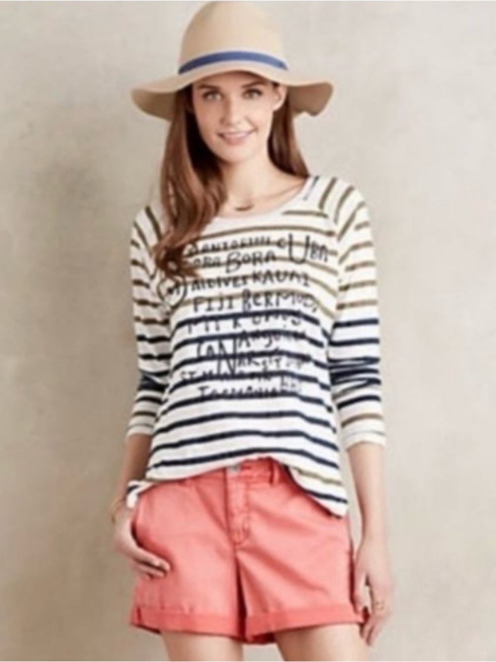 Pilcro and the Letterpress Coral Pink Cotton Mid Rise The Hyphen Bermuda Shorts
